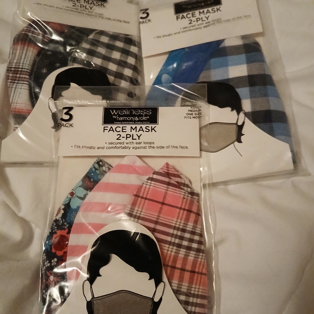 Adult Face Mask 3-Pack - Multicolor - Total Of 9 Masks